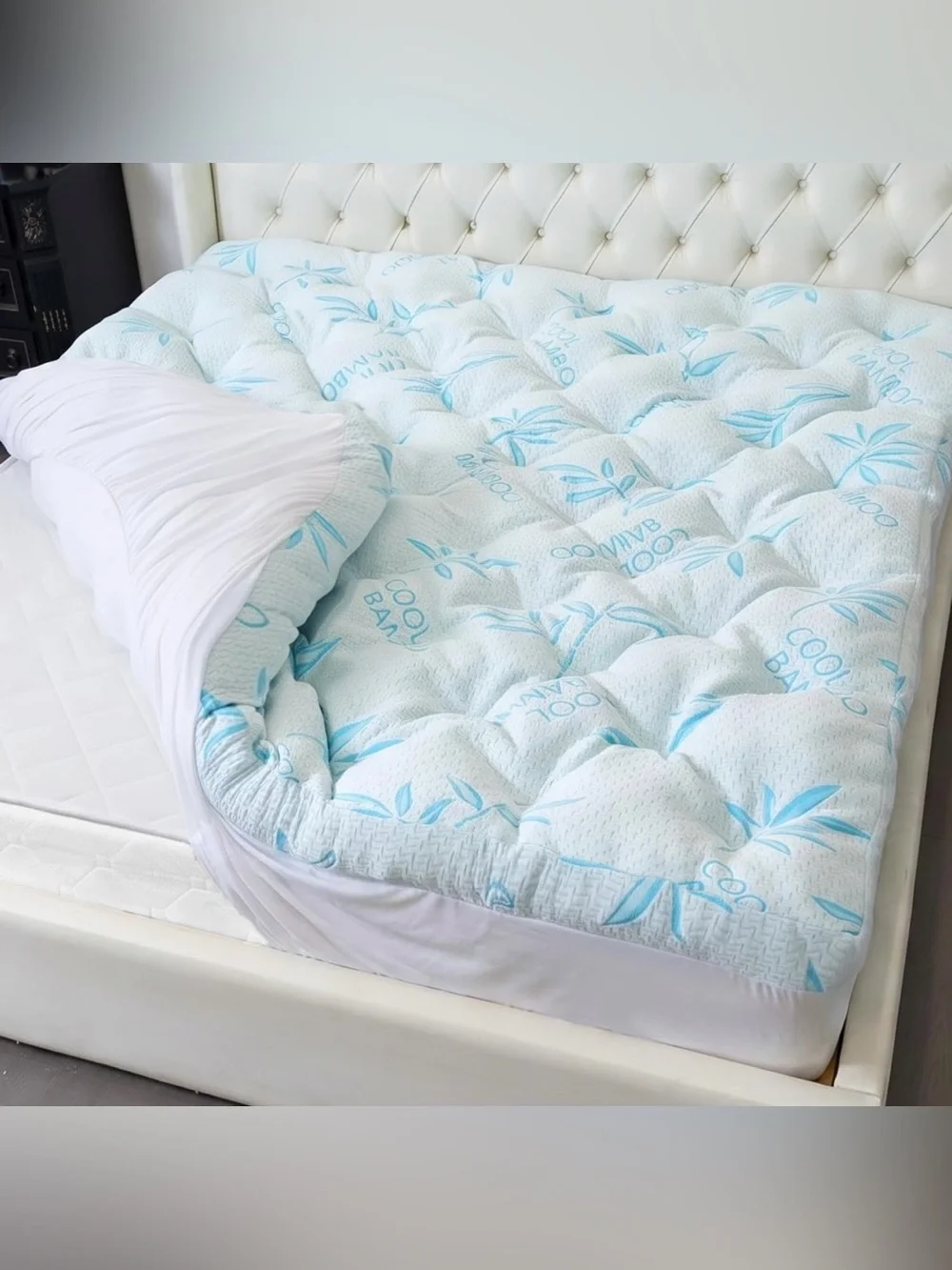 Cooling Blue Bamboo Viscose Memory Foam Mattress Topper, Queen Size - NWT